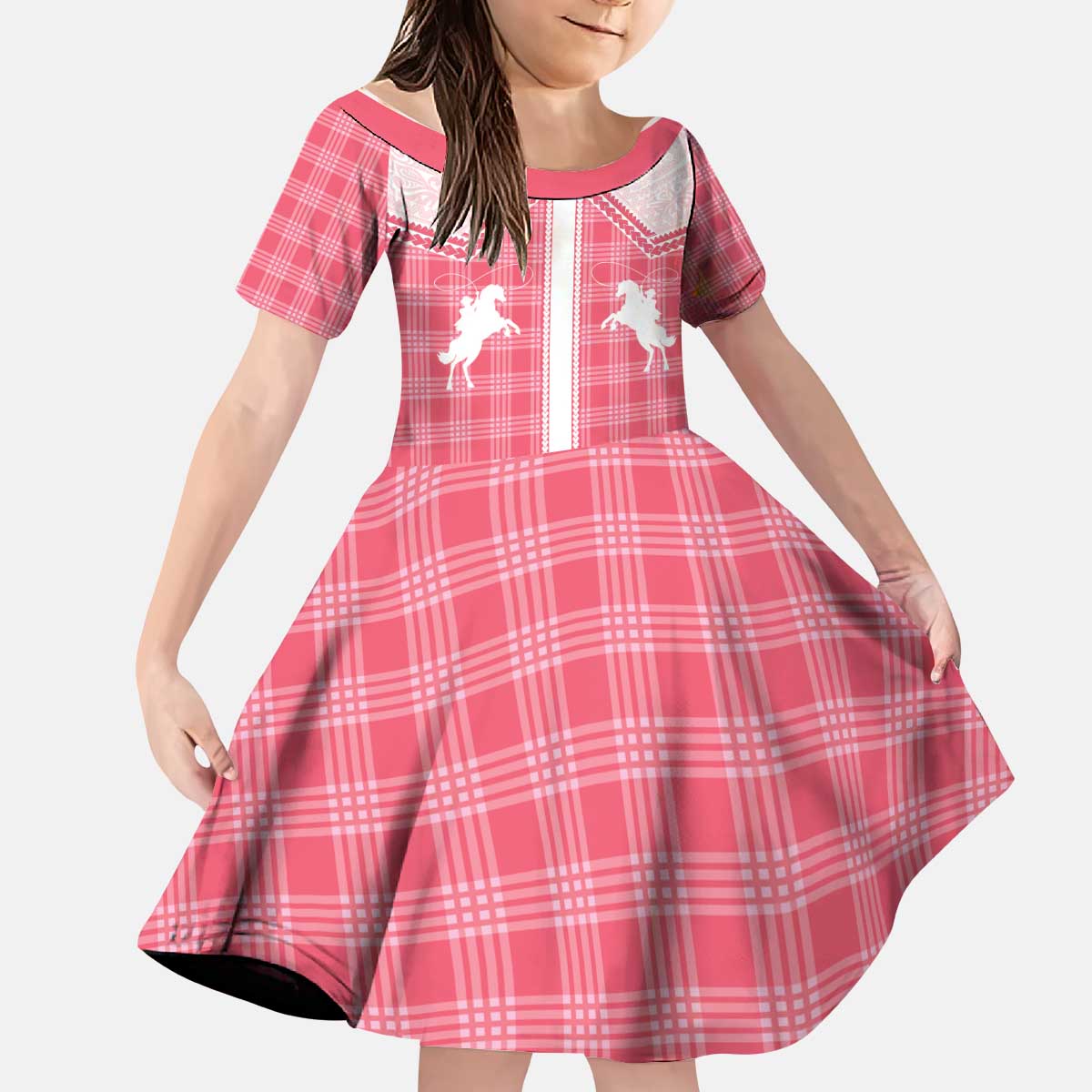 Aloha Hawaii Cowboys Paniolo Kid Short Sleeve Dress Rose Palaka LT7 KID Pink - Polynesian Pride