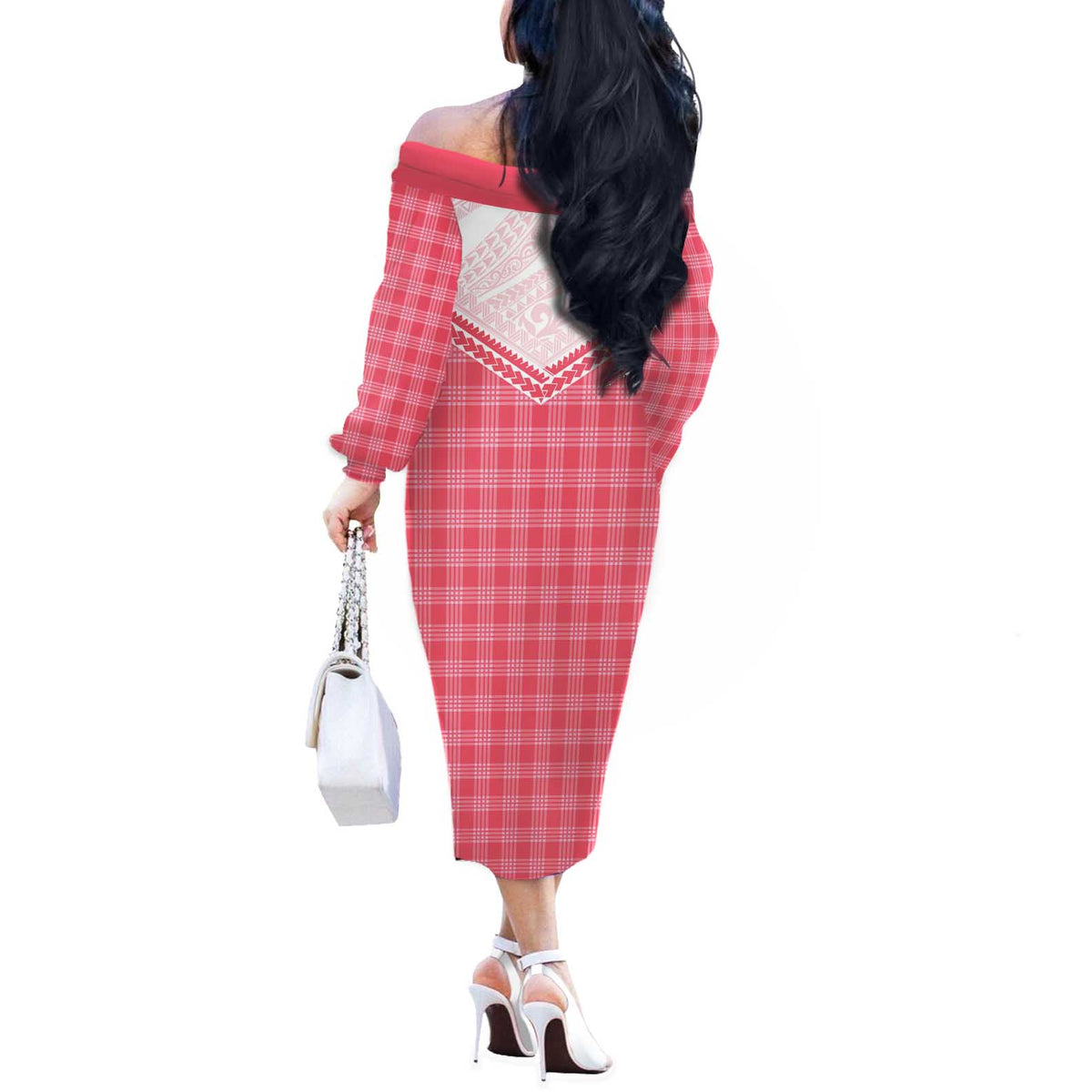 Aloha Hawaii Cowboys Paniolo Off The Shoulder Long Sleeve Dress Rose Palaka - Polynesian Pride