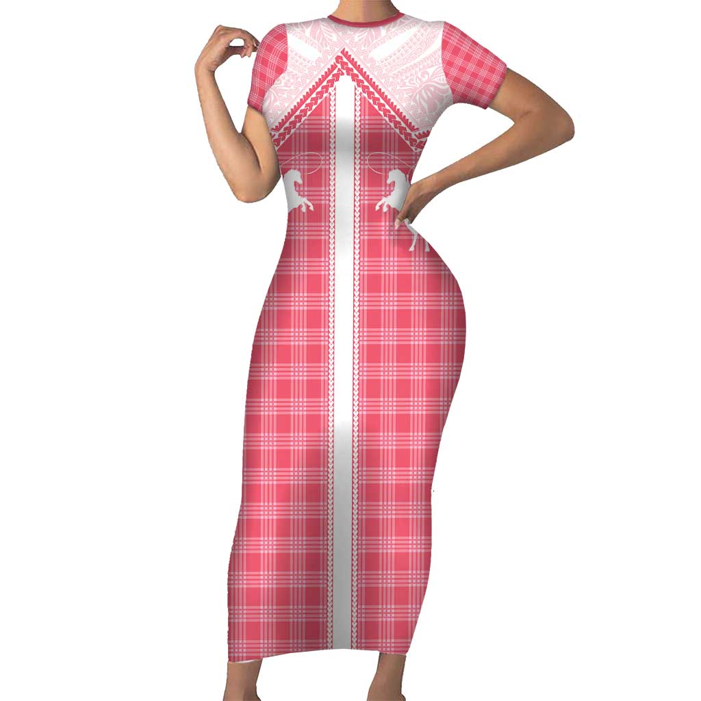 Aloha Hawaii Cowboys Paniolo Short Sleeve Bodycon Dress Rose Palaka - Polynesian Pride