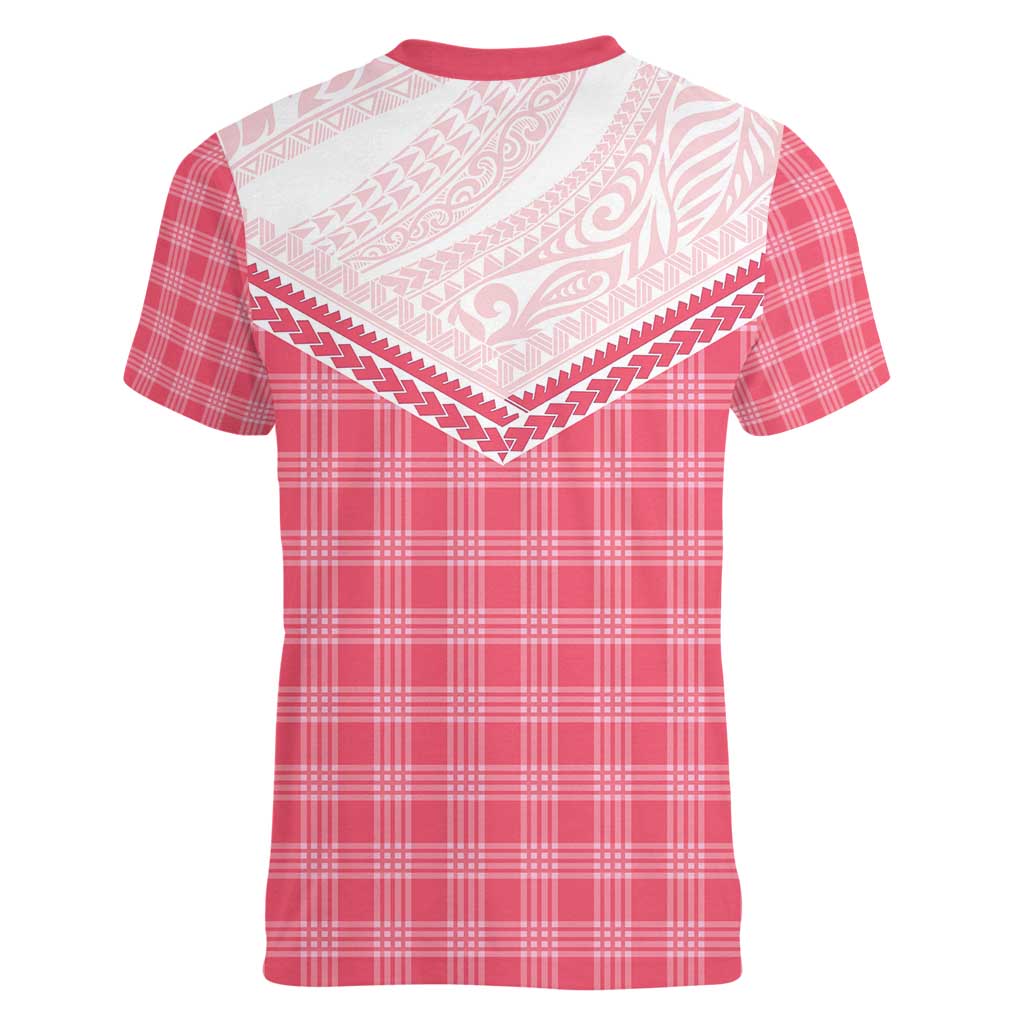 Aloha Hawaii Cowboys Paniolo Women V-Neck T-Shirt Rose Palaka - Polynesian Pride