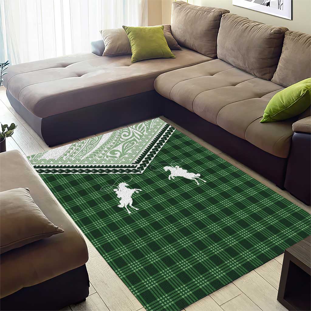 Aloha Hawaii Cowboys Paniolo Area Rug Forest Green Palaka - Polynesian Pride