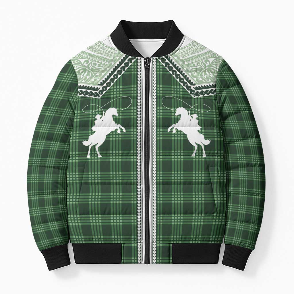 Aloha Hawaii Cowboys Paniolo Bomber Puffer Jacket Forest Green Palaka - Polynesian Pride
