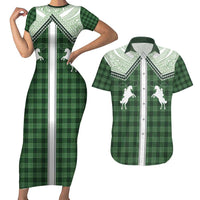 Aloha Hawaii Cowboys Paniolo Couples Matching Short Sleeve Bodycon Dress and Hawaiian Shirt Forest Green Palaka LT7 Dark Green - Polynesian Pride