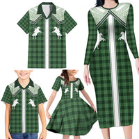 Aloha Hawaii Cowboys Paniolo Family Matching Long Sleeve Bodycon Dress and Hawaiian Shirt Forest Green Palaka LT7 - Polynesian Pride