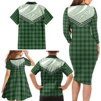 Aloha Hawaii Cowboys Paniolo Family Matching Long Sleeve Bodycon Dress and Hawaiian Shirt Forest Green Palaka LT7 - Polynesian Pride