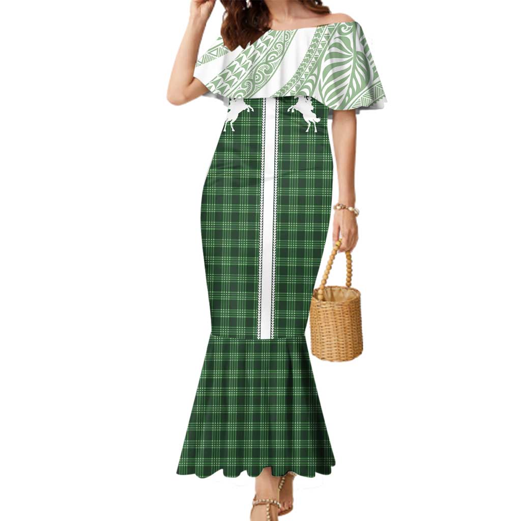 Aloha Hawaii Cowboys Paniolo Family Matching Mermaid Dress and Hawaiian Shirt Forest Green Palaka LT7 Mom's Dress Dark Green - Polynesian Pride