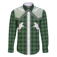 Aloha Hawaii Cowboys Paniolo Family Matching Off The Shoulder Long Sleeve Dress and Hawaiian Shirt Forest Green Palaka LT7 Dad's Shirt - Long Sleeve Dark Green - Polynesian Pride
