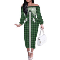 Aloha Hawaii Cowboys Paniolo Family Matching Off The Shoulder Long Sleeve Dress and Hawaiian Shirt Forest Green Palaka LT7 Mom's Dress Dark Green - Polynesian Pride