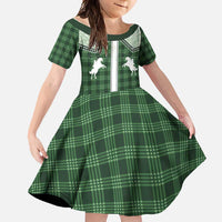 Aloha Hawaii Cowboys Paniolo Family Matching Off Shoulder Maxi Dress and Hawaiian Shirt Forest Green Palaka LT7 Daughter's Dress Dark Green - Polynesian Pride