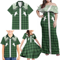 Aloha Hawaii Cowboys Paniolo Family Matching Off Shoulder Maxi Dress and Hawaiian Shirt Forest Green Palaka LT7 - Polynesian Pride