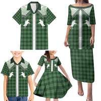Aloha Hawaii Cowboys Paniolo Family Matching Puletasi and Hawaiian Shirt Forest Green Palaka LT7 - Polynesian Pride
