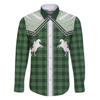Aloha Hawaii Cowboys Paniolo Family Matching Puletasi and Hawaiian Shirt Forest Green Palaka LT7 Dad's Shirt - Long Sleeve Dark Green - Polynesian Pride