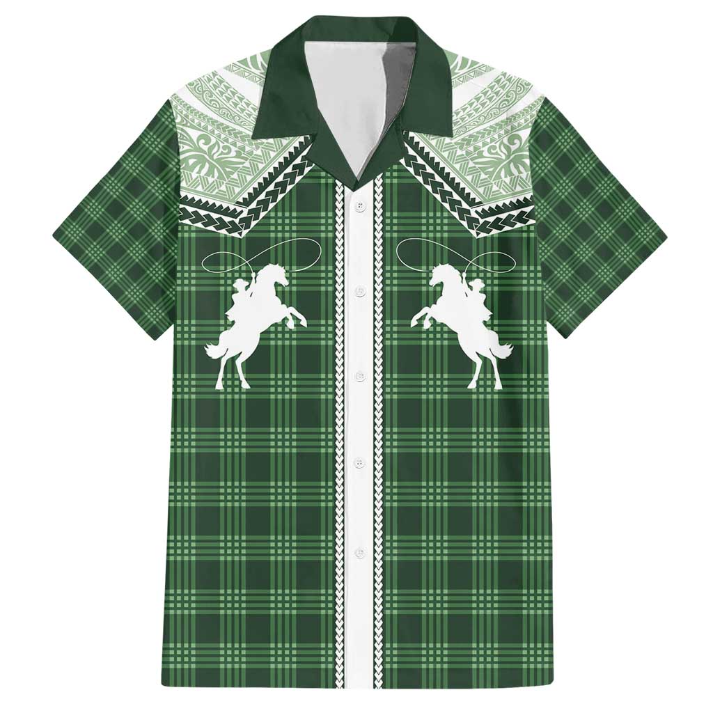 Aloha Hawaii Cowboys Paniolo Family Matching Short Sleeve Bodycon Dress and Hawaiian Shirt Forest Green Palaka LT7 Dad's Shirt - Short Sleeve Dark Green - Polynesian Pride