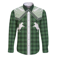 Aloha Hawaii Cowboys Paniolo Family Matching Short Sleeve Bodycon Dress and Hawaiian Shirt Forest Green Palaka LT7 Dad's Shirt - Long Sleeve Dark Green - Polynesian Pride