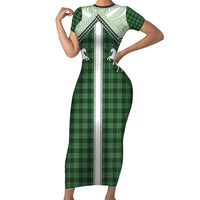 Aloha Hawaii Cowboys Paniolo Family Matching Short Sleeve Bodycon Dress and Hawaiian Shirt Forest Green Palaka LT7 Mom's Dress Dark Green - Polynesian Pride
