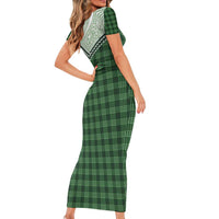 Aloha Hawaii Cowboys Paniolo Family Matching Short Sleeve Bodycon Dress and Hawaiian Shirt Forest Green Palaka LT7 - Polynesian Pride