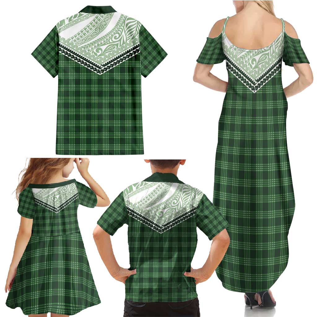 Aloha Hawaii Cowboys Paniolo Family Matching Summer Maxi Dress and Hawaiian Shirt Forest Green Palaka LT7 - Polynesian Pride