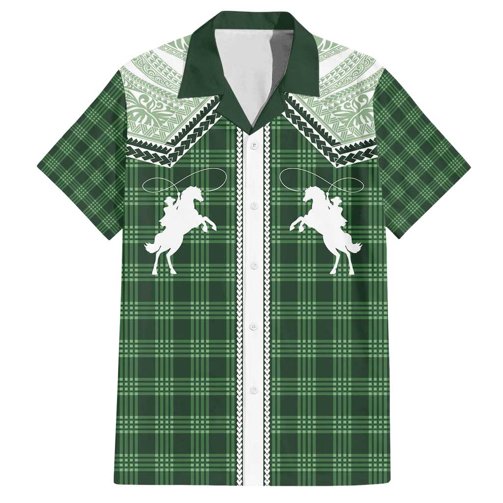Aloha Hawaii Cowboys Paniolo Family Matching Summer Maxi Dress and Hawaiian Shirt Forest Green Palaka LT7 Dad's Shirt - Short Sleeve Dark Green - Polynesian Pride
