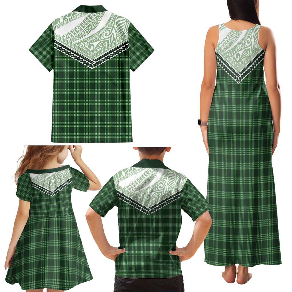 Aloha Hawaii Cowboys Paniolo Family Matching Tank Maxi Dress and Hawaiian Shirt Forest Green Palaka LT7 - Polynesian Pride