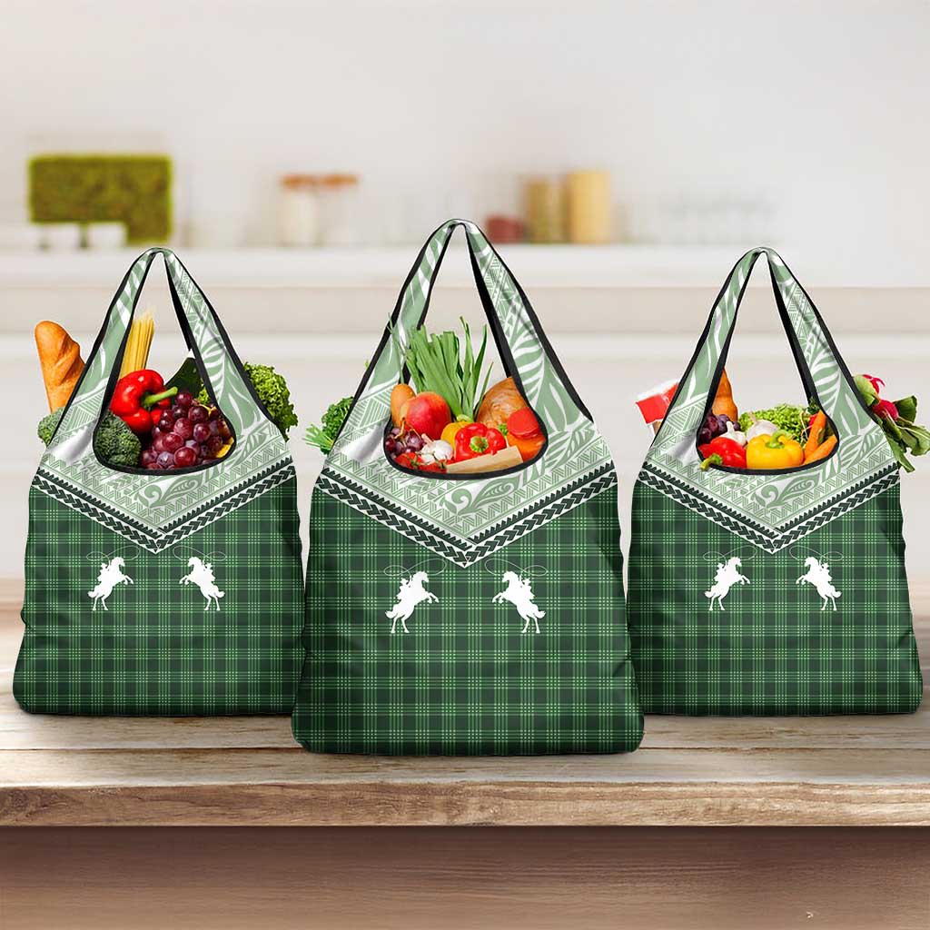 Aloha Hawaii Cowboys Paniolo Grocery Bag Forest Green Palaka - Polynesian Pride
