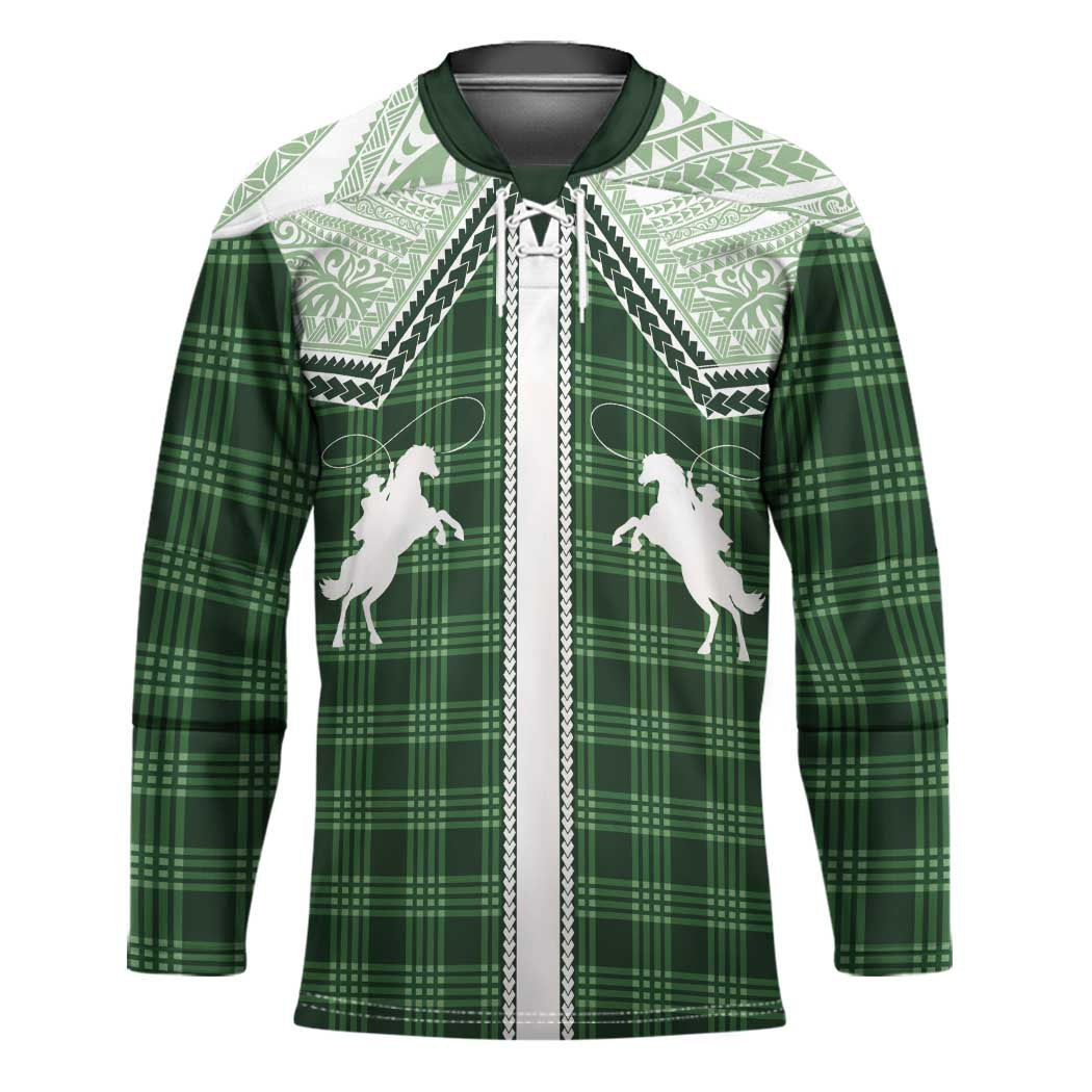 Aloha Hawaii Cowboys Paniolo Hockey Jersey Forest Green Palaka - Polynesian Pride