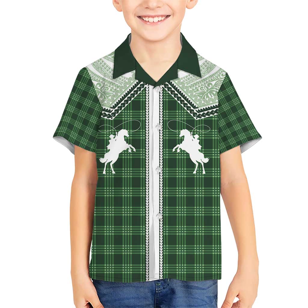Aloha Hawaii Cowboys Paniolo Kid Hawaiian Shirt Forest Green Palaka LT7 Kid Dark Green - Polynesian Pride