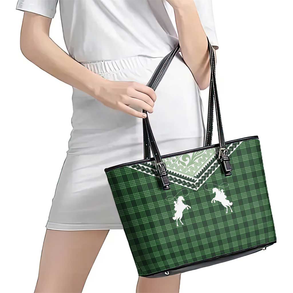 Aloha Hawaii Cowboys Paniolo Leather Tote Bag Forest Green Palaka - Polynesian Pride