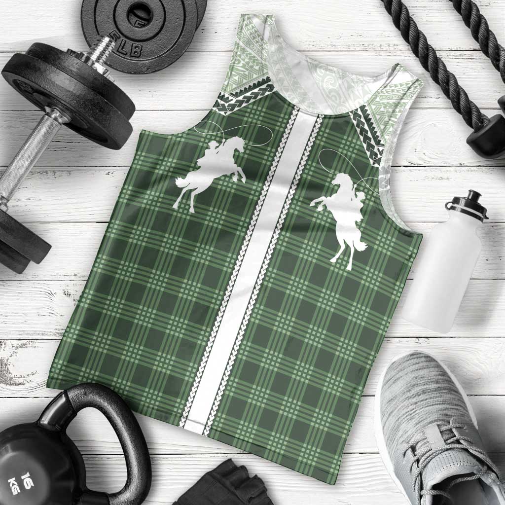 Aloha Hawaii Cowboys Paniolo Men Tank Top Forest Green Palaka - Polynesian Pride