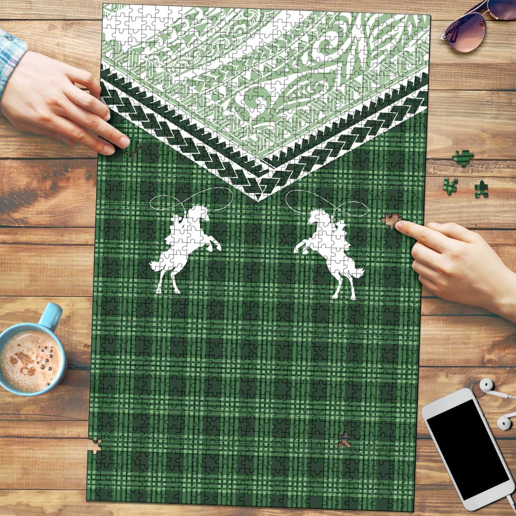 Aloha Hawaii Cowboys Paniolo Puzzle Forest Green Palaka - Polynesian Pride