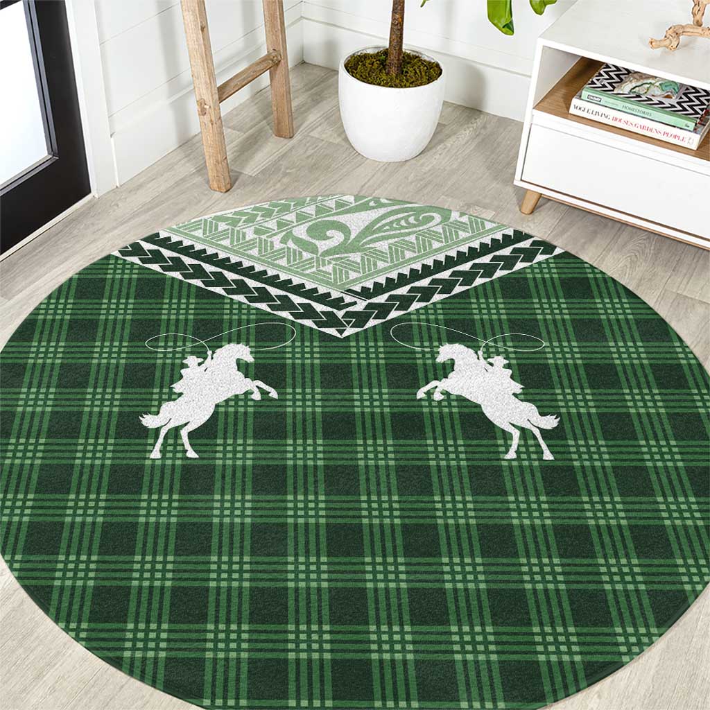 Aloha Hawaii Cowboys Paniolo Round Carpet Forest Green Palaka - Polynesian Pride