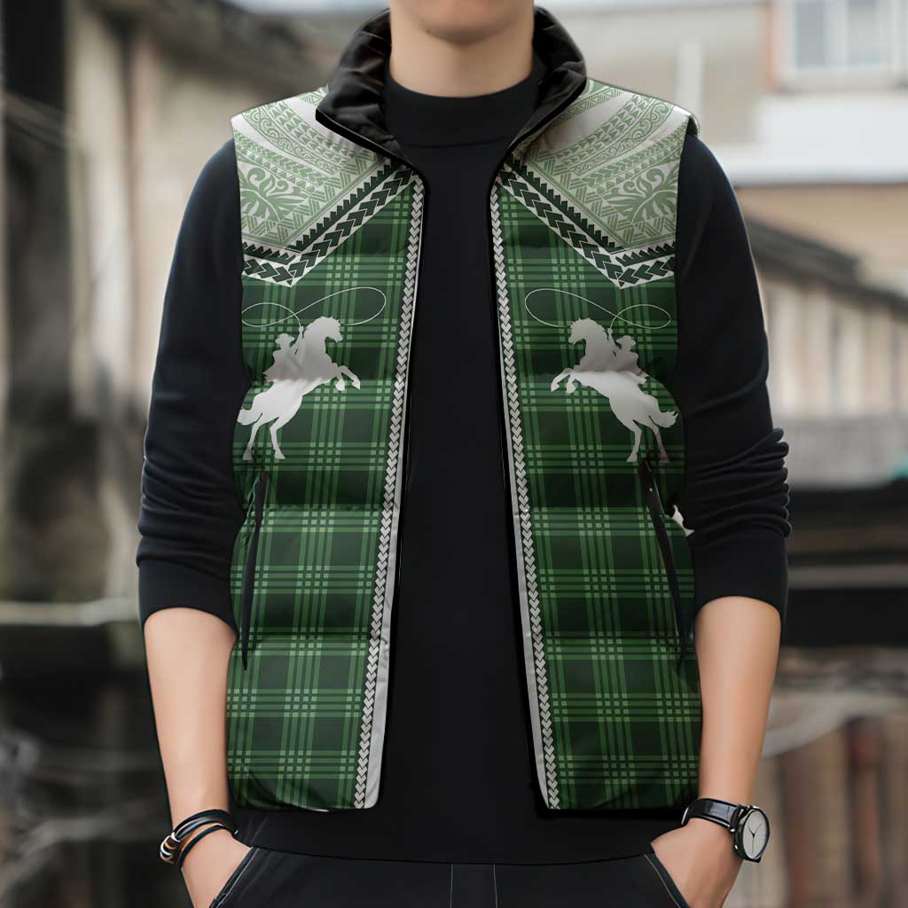 Aloha Hawaii Cowboys Paniolo Sleeveless Puffer Jacket Forest Green Palaka - Polynesian Pride