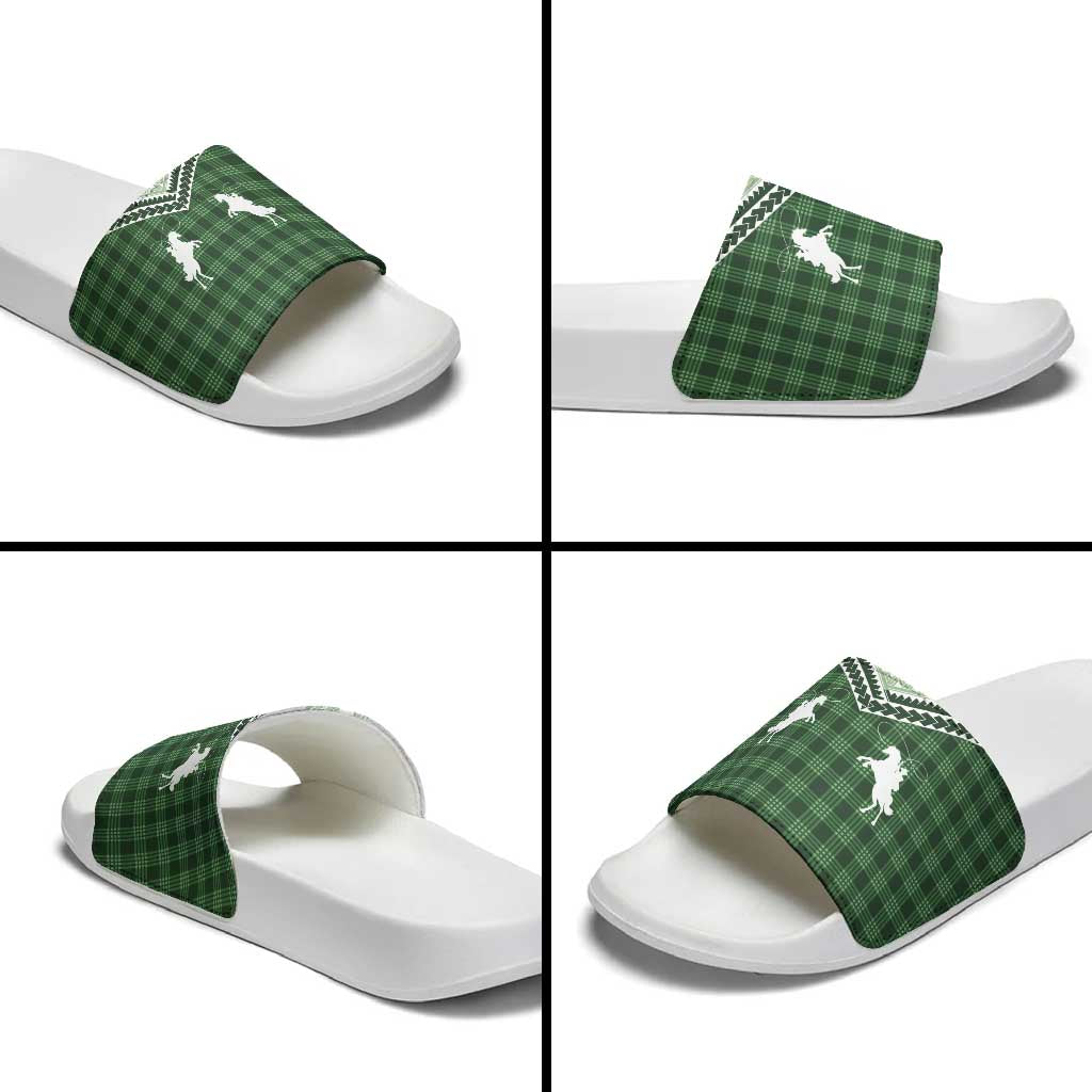 Aloha Hawaii Cowboys Paniolo Slide Sandals Forest Green Palaka - Polynesian Pride