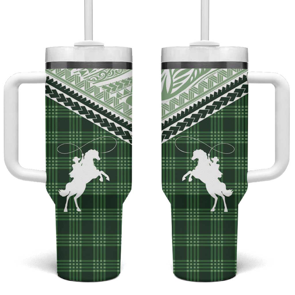 Aloha Hawaii Cowboys Paniolo Tumbler With Handle Forest Green Palaka - Polynesian Pride