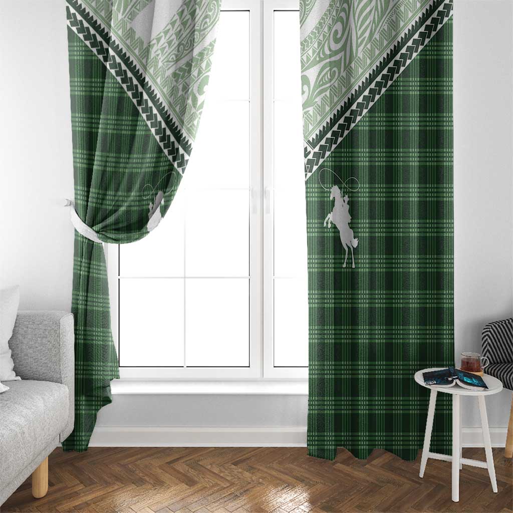 Aloha Hawaii Cowboys Paniolo Window Curtain Forest Green Palaka - Polynesian Pride