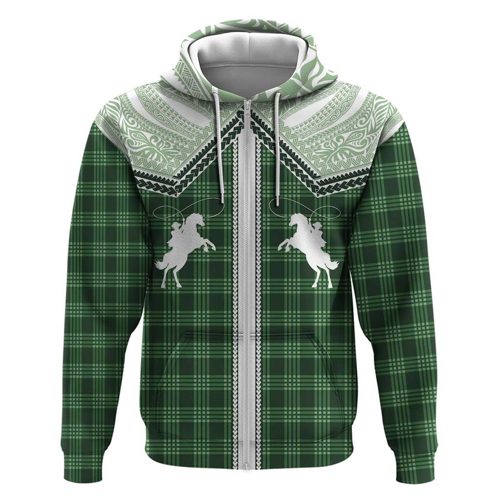 Aloha Hawaii Cowboys Paniolo Zip Hoodie Forest Green Palaka LT7 Zip Hoodie Dark Green - Polynesian Pride