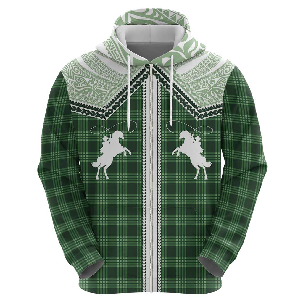 Aloha Hawaii Cowboys Paniolo Zip Hoodie Forest Green Palaka LT7 - Polynesian Pride