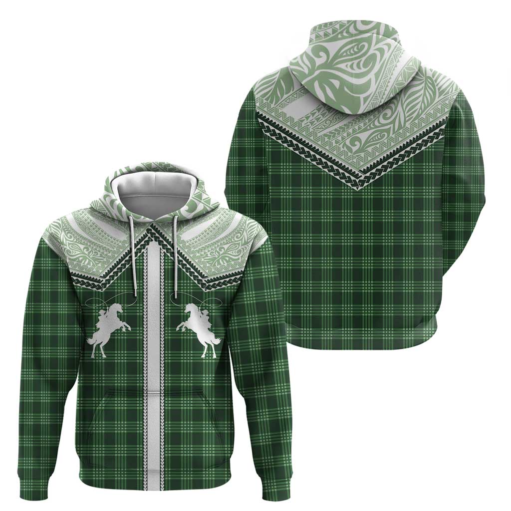 Aloha Hawaii Cowboys Paniolo Zip Hoodie Forest Green Palaka LT7 - Polynesian Pride