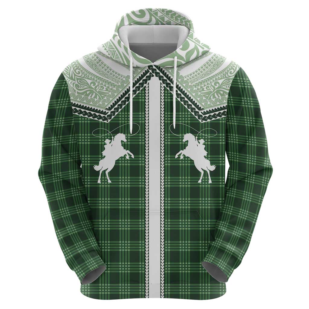 Aloha Hawaii Cowboys Paniolo Zip Hoodie Forest Green Palaka LT7 - Polynesian Pride