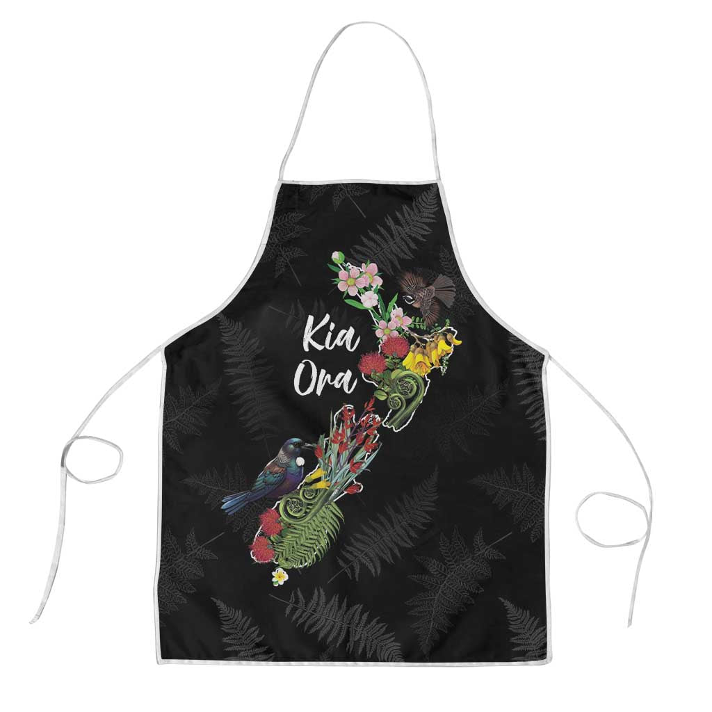 Kia Ora New Zealand Floral Apron Black - Polynesian Pride