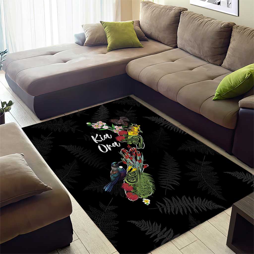 Kia Ora New Zealand Floral Area Rug Black - Polynesian Pride