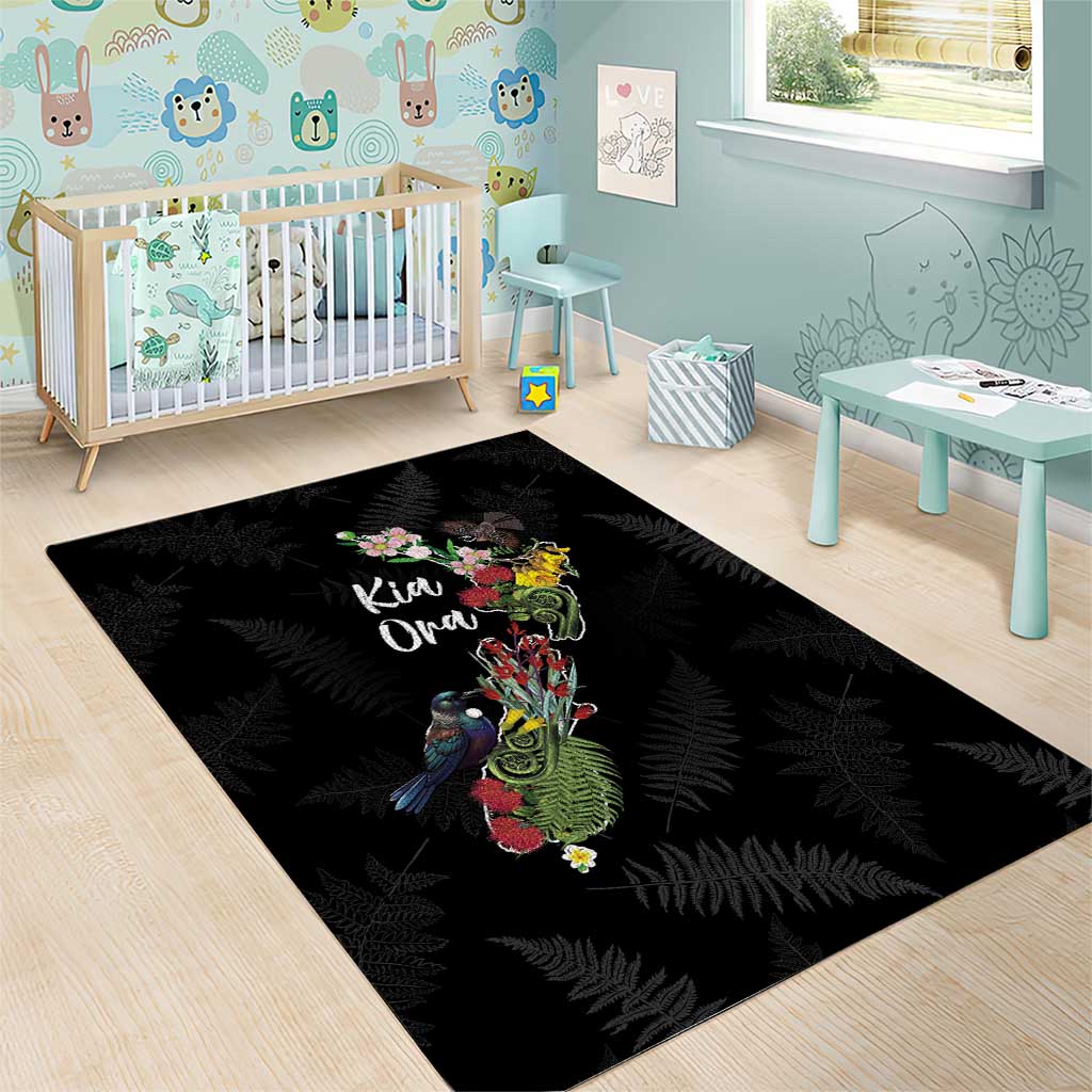 Kia Ora New Zealand Floral Area Rug Black - Polynesian Pride