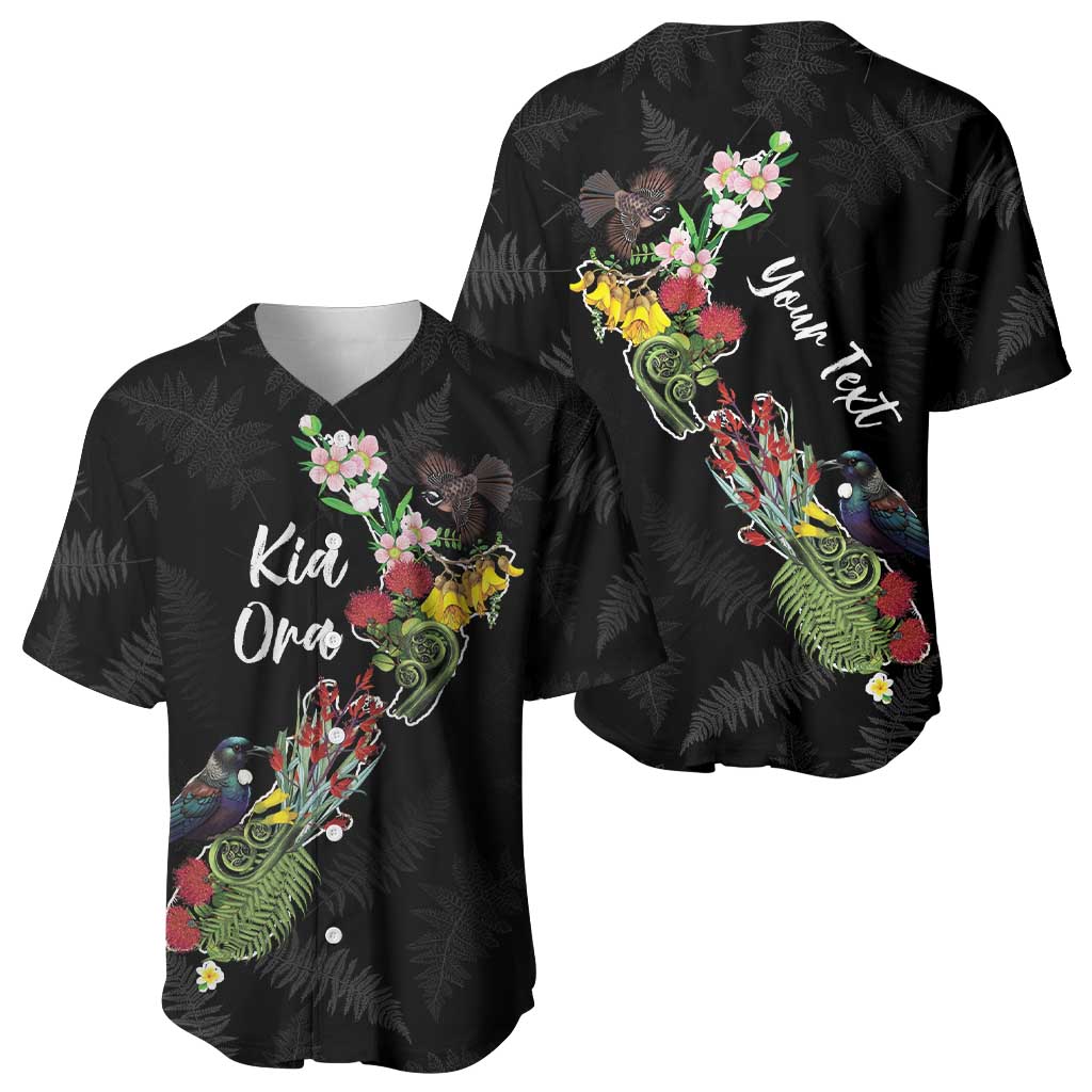 Kia Ora New Zealand Floral Personalized Baseball Jersey Black - Polynesian Pride
