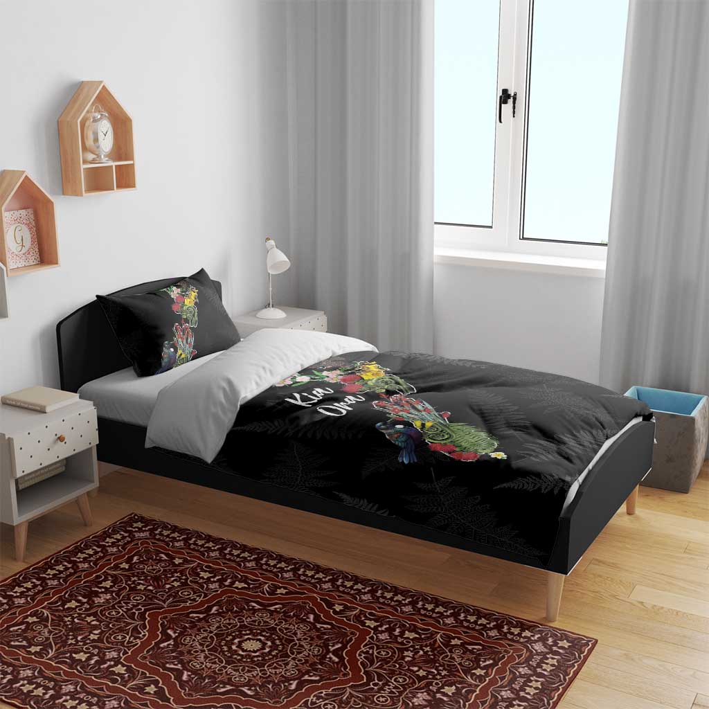 Kia Ora New Zealand Floral Bedding Set Black - Polynesian Pride