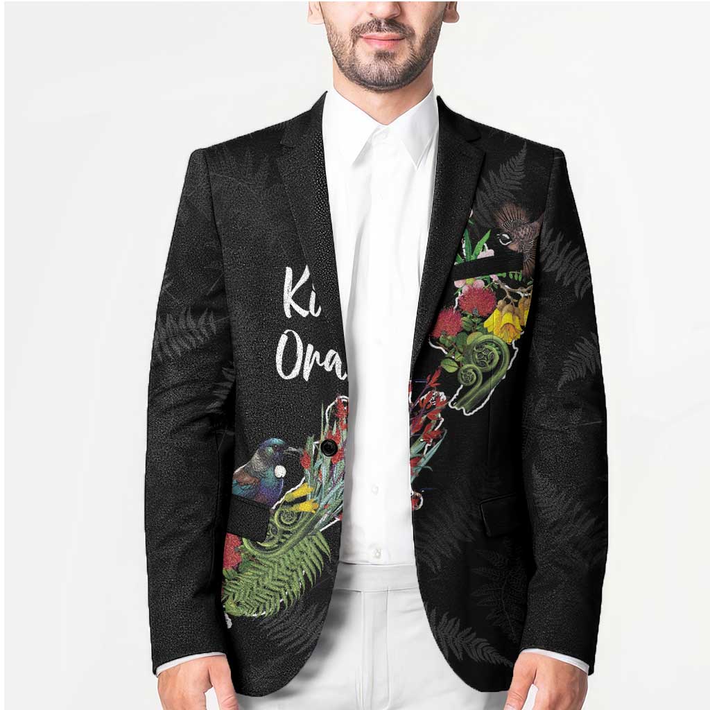 Kia Ora New Zealand Floral Personalized Blazer Black - Polynesian Pride