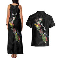 Kia Ora New Zealand Floral Personalized Couples Matching Tank Maxi Dress and Hawaiian Shirt Black - Polynesian Pride
