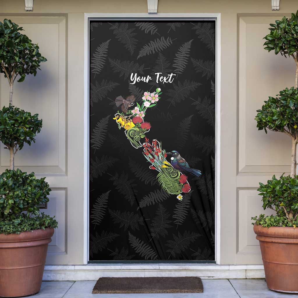 Kia Ora New Zealand Floral Personalized Door Cover Black LT7 Black - Polynesian Pride