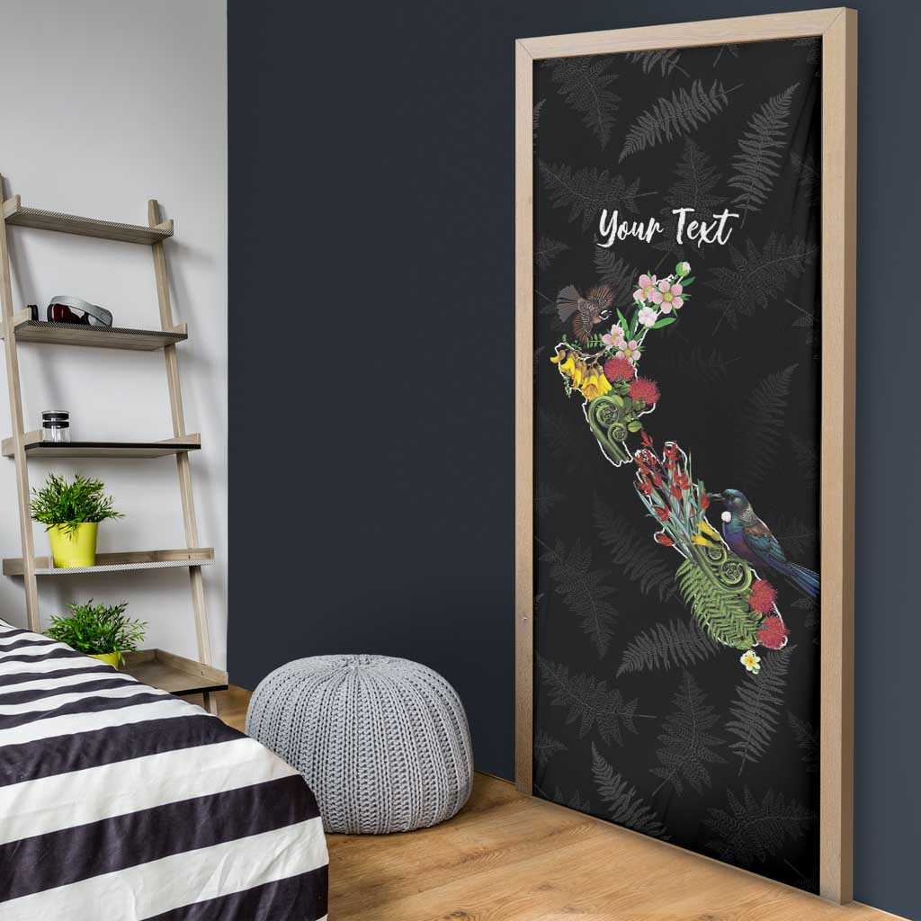 Kia Ora New Zealand Floral Personalized Door Cover Black LT7 - Polynesian Pride
