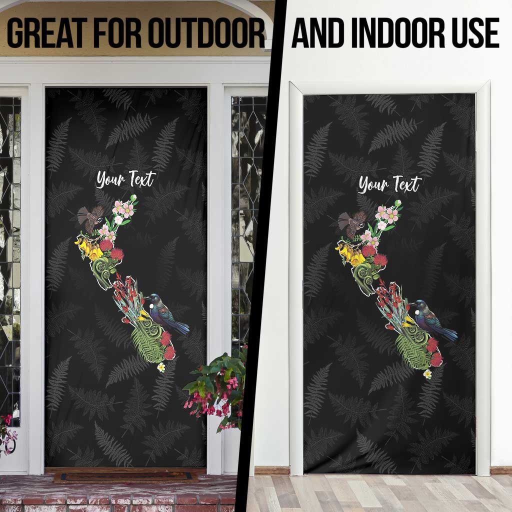 Kia Ora New Zealand Floral Personalized Door Cover Black LT7 - Polynesian Pride