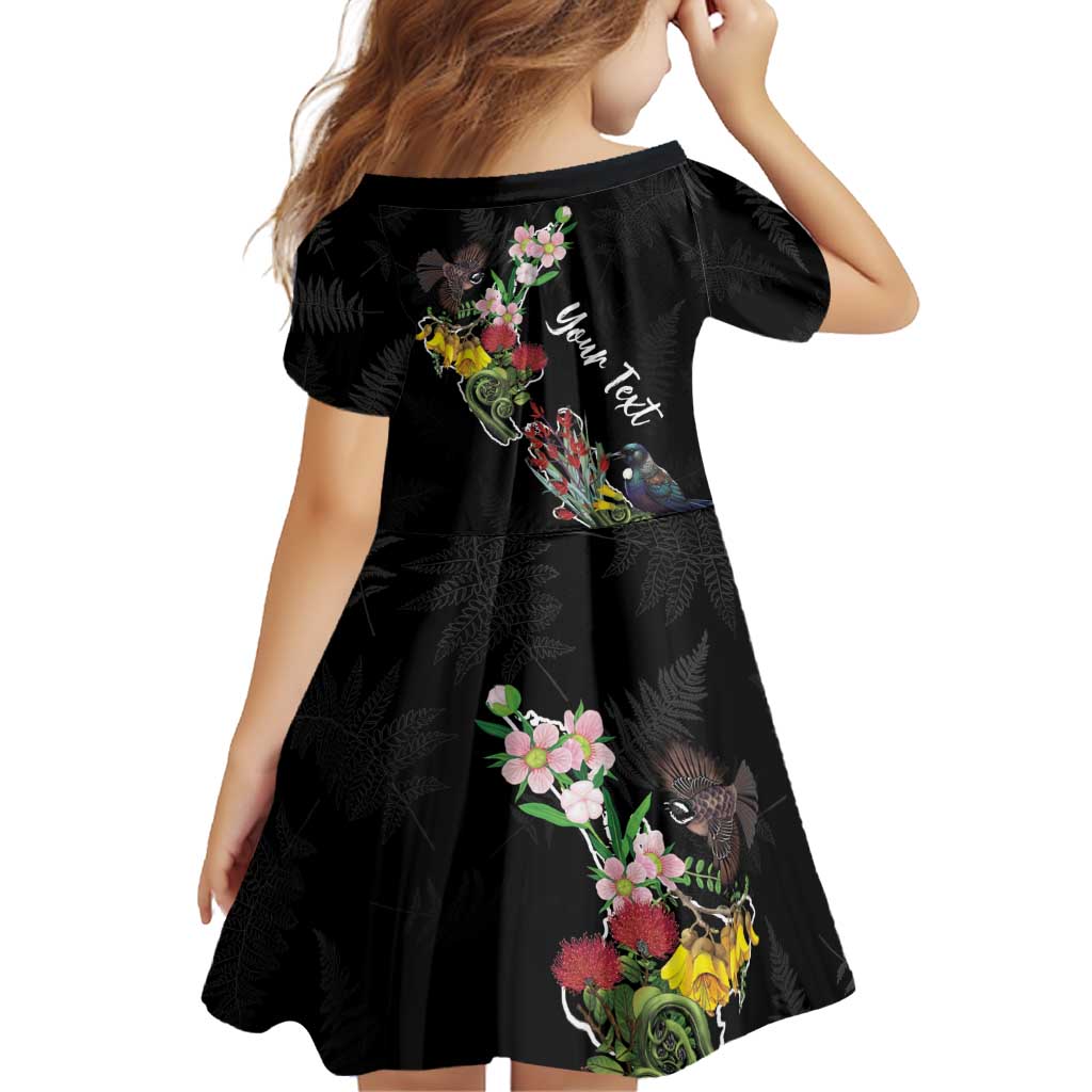 Kia Ora New Zealand Floral Personalized Family Matching Long Sleeve Bodycon Dress and Hawaiian Shirt Black LT7 - Polynesian Pride