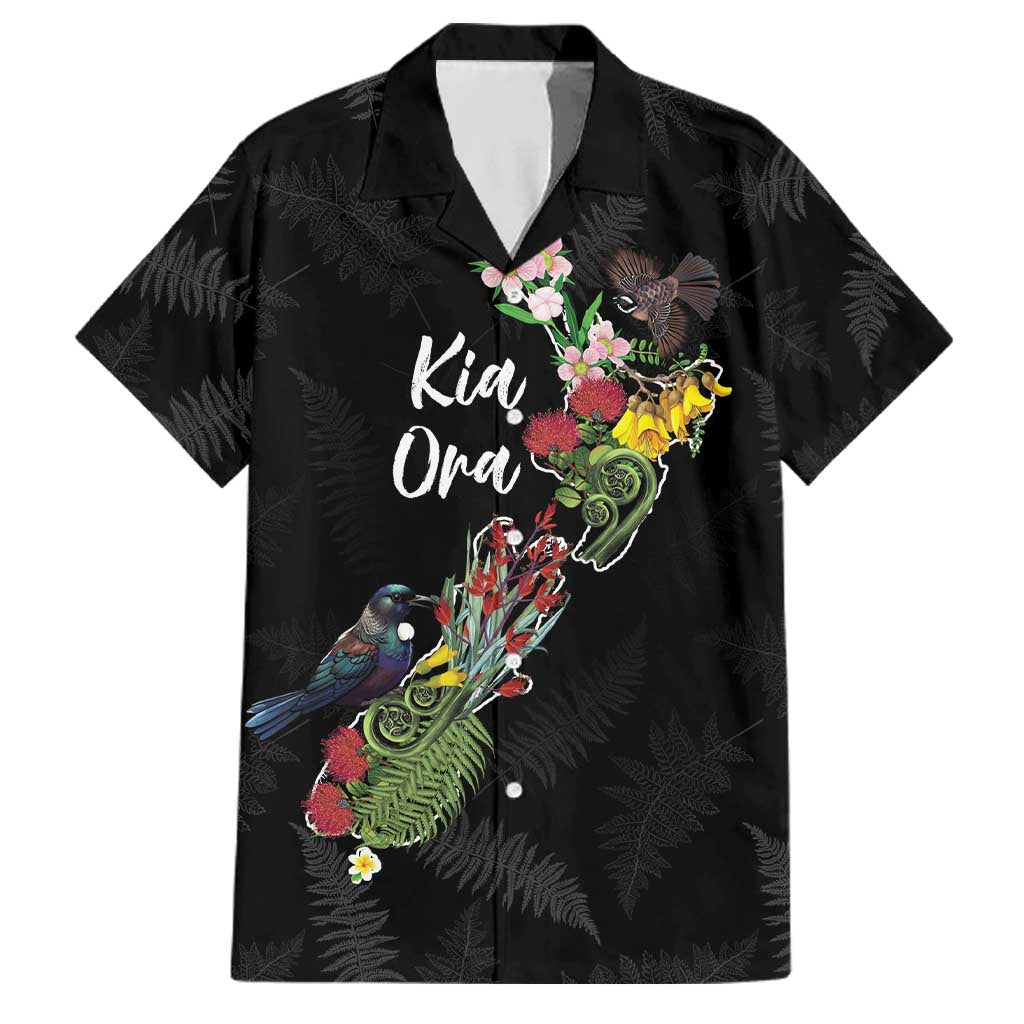 Kia Ora New Zealand Floral Personalized Family Matching Long Sleeve Bodycon Dress and Hawaiian Shirt Black LT7 Dad's Shirt - Short Sleeve Black - Polynesian Pride